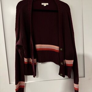 Aeropostale Striped Burgundy Cardigan Sweater